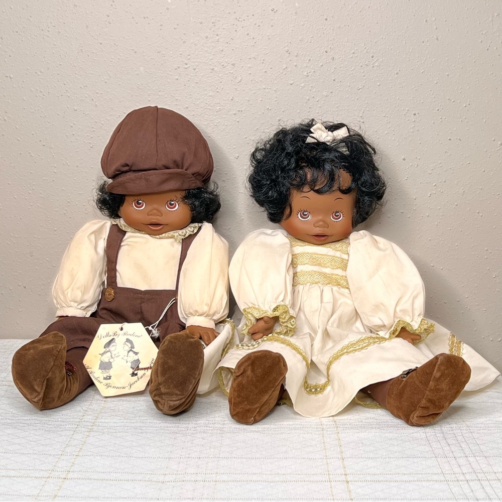Pauline Bjonness -Jacobsen 1990s 18” African American Boy And Girl Dolls